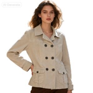 Classic Talbots Velveteen Stretch Button  Jacket Pockets Collared Sz 10 Beige